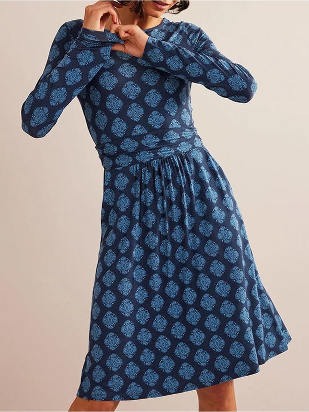 Boden Blue Print Abigail Jersey Dress size 12R - Picture 2 of 8